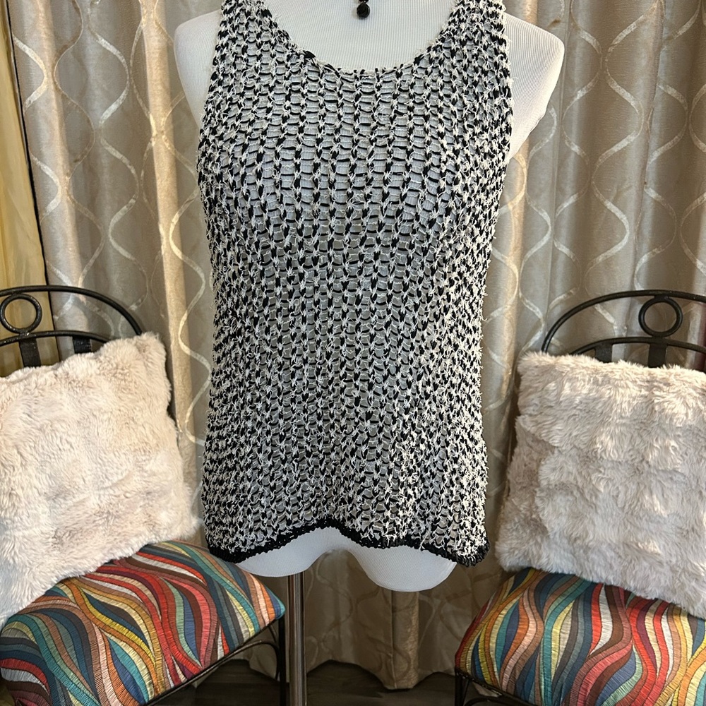 Eileen Fisher Black and White Knit Tank Top